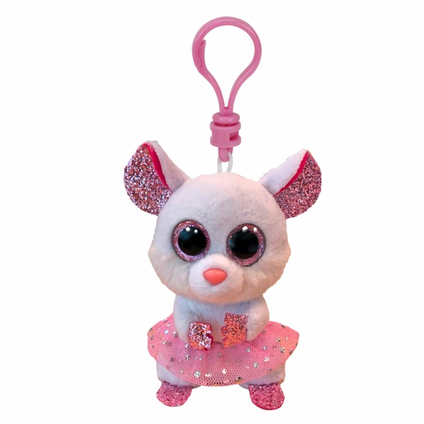 TY Beanie Boos Nina Χνουδωτό Μπρελόκ Ποντικάκι Με Τουτού Λευκό 8.5εκ