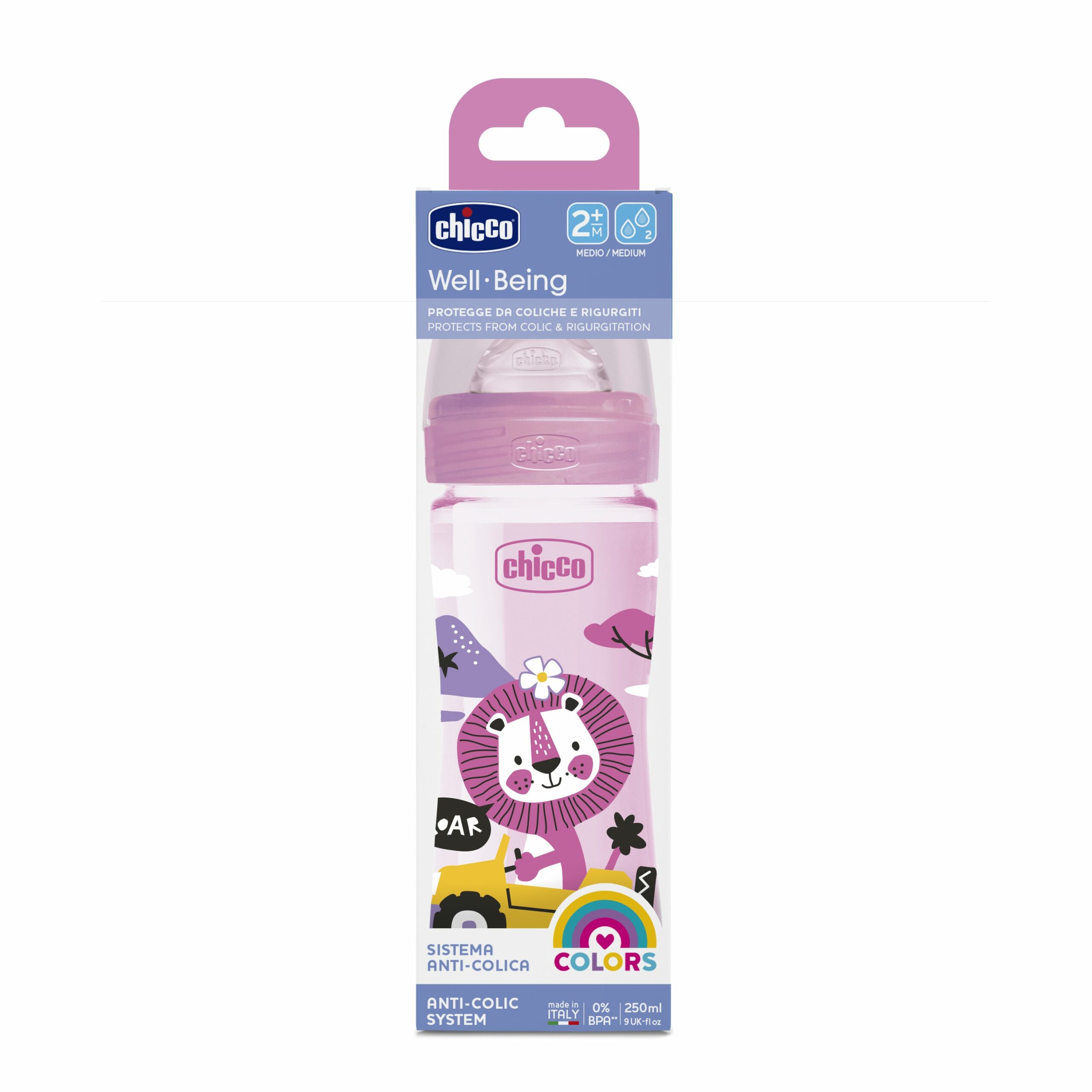 Chicco Πλαστικό Μπιμπερό Well Being Κατά των Κολικών Με Θηλή Σιλικόνης Ροζ 250ml Για 2+ Μηνών - Image 2