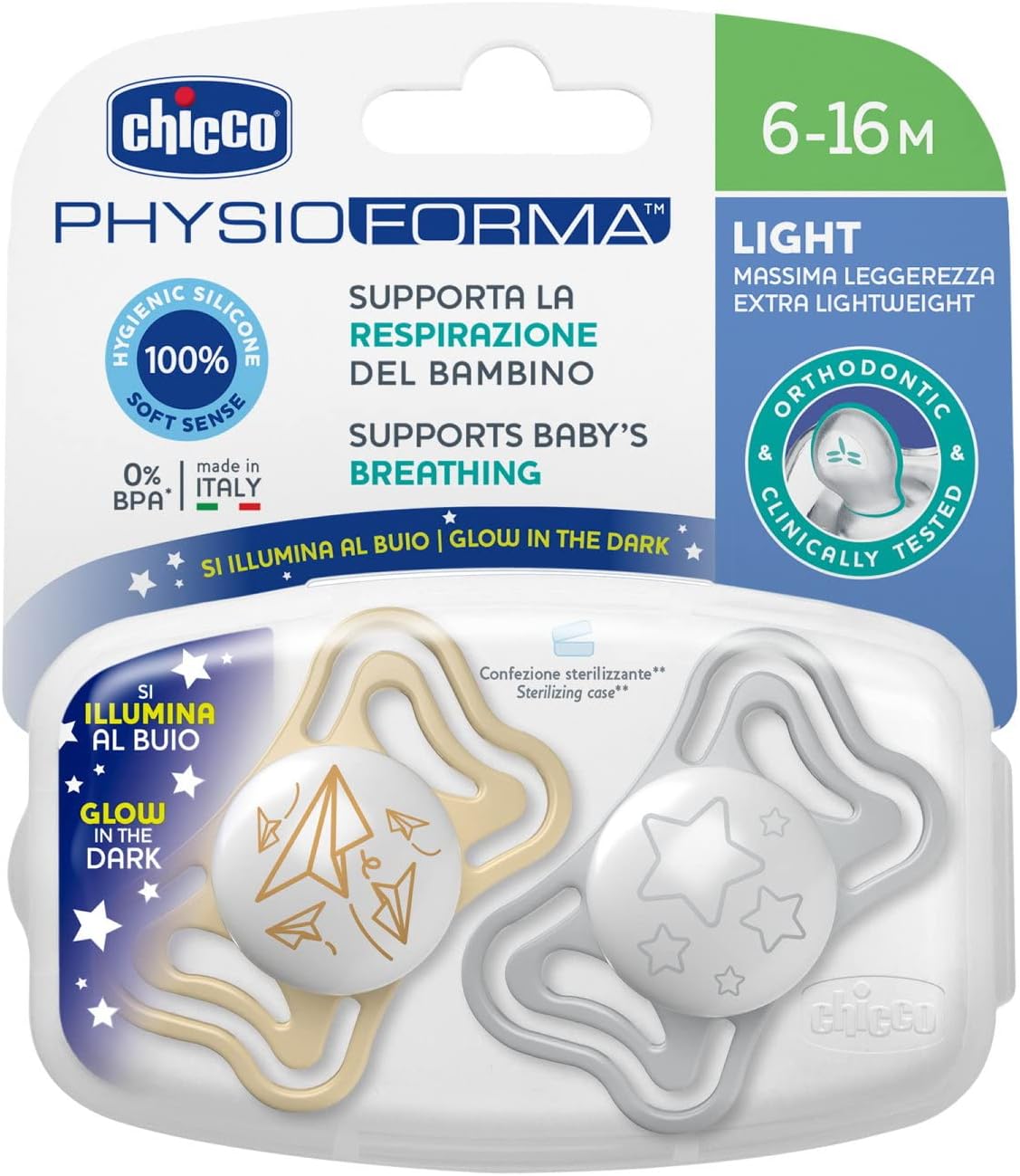 Chicco Πιπίλες Light PhysioForma Νύχτας Για 6-16 Μηνών 2τμχ - Image 2