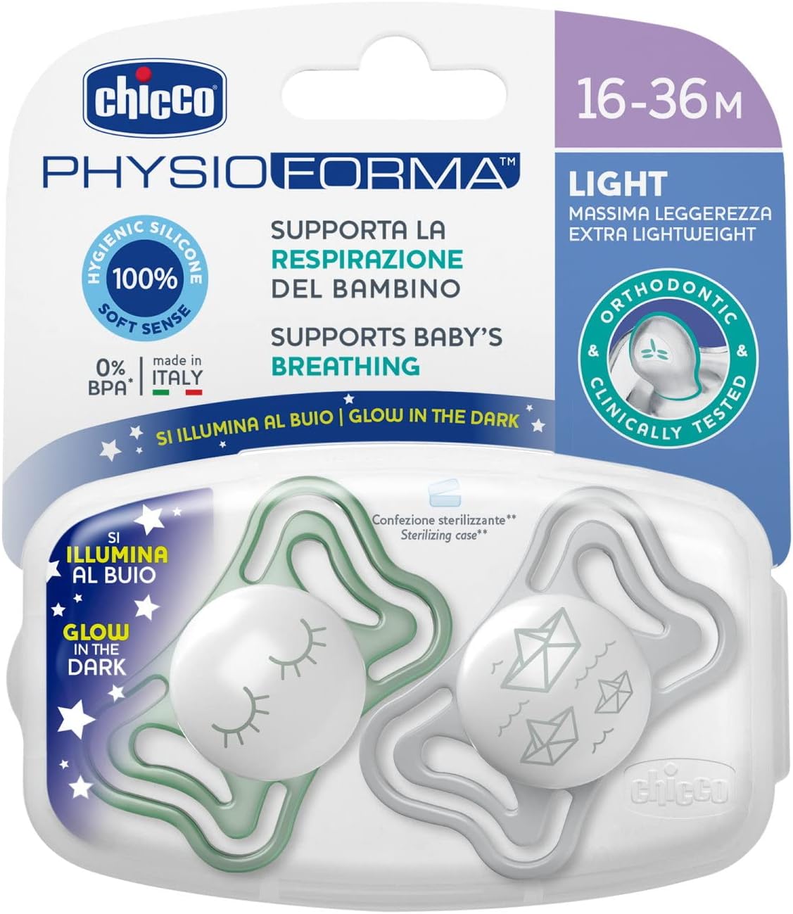 Chicco Πιπίλες Light PhysioForma Νύχτας Για 16-36 Μηνών 2τμχ - Image 2