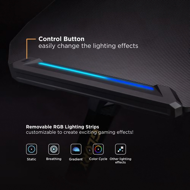 BRATECK gaming γραφείο Glory GMD04-1S, 1200x600mm, RGB, μαύρο - Image 2