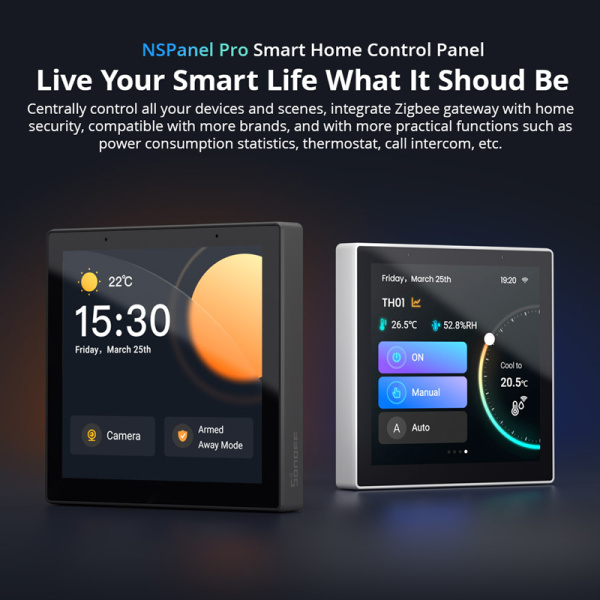 Alternative view of SONOFF smart panel ελέγχου NSPanel Pro, οθόνη αφής, Wi-Fi, Zigbee, μαύρο