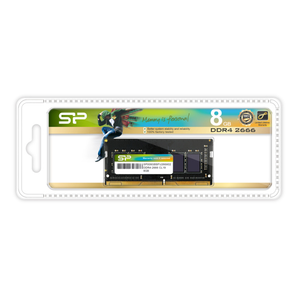 Alternative view of SILICON POWER μνήμη DDR4 SODimm SP008GBSFU266X02, 8GB, 2666MHz, CL19