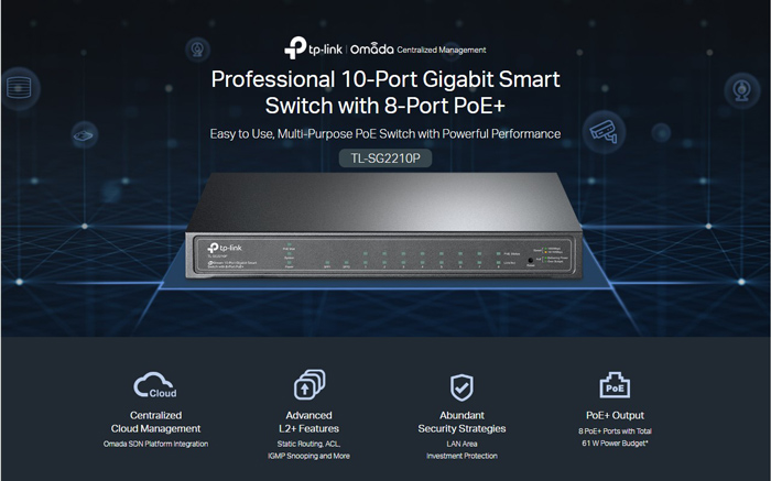 TP-LINK JetStream switch TL-SG2210P, 10-Port Gigabit, 8x PoE+, Ver. 5.0 - Image 2