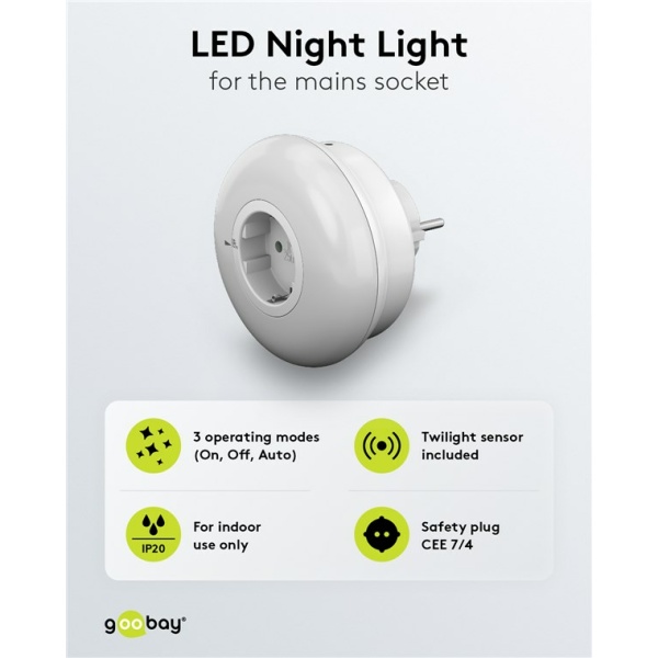 Alternative view of GOOBAY LED φωτιστικό νυκτός 64566 με πρίζα schuko, 6500K, IP20