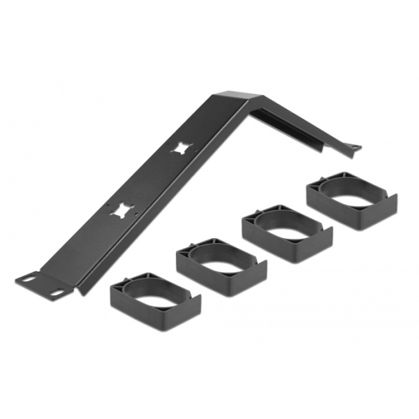 Alternative view of DELOCK cable management 66667, rack 19"/1U, 4x γάντζοι, γωνιακό, μαύρο
