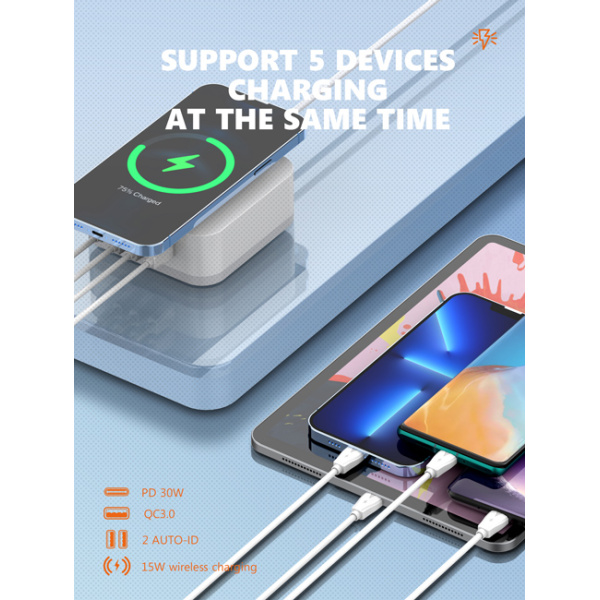 Alternative view of LDNIO σταθμός φόρτισης AW004, USB-C/3x USB/wireless, 32W, PD/QC, λευκός