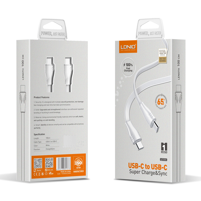 LDNIO καλώδιο USB-C σε USB-C LC131C, 65W PD, 1m, λευκό - Image 6