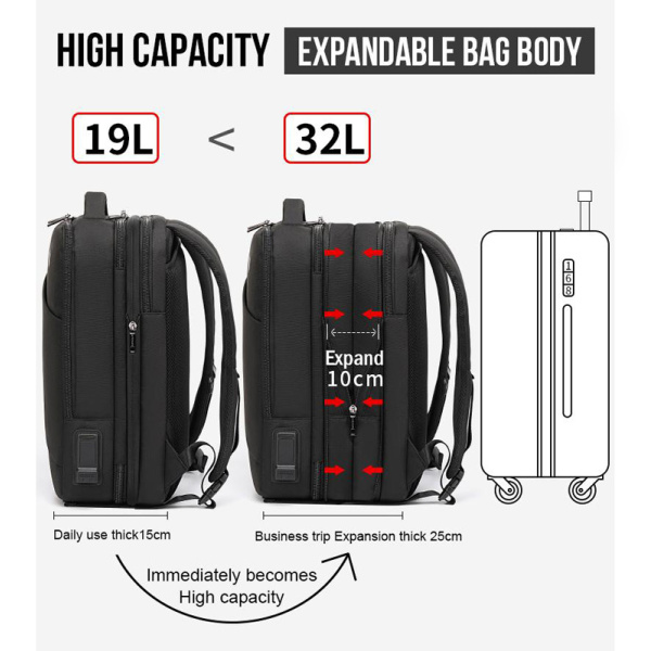 Alternative view of ARCTIC HUNTER τσάντα πλάτης B00345 με θήκη laptop 15.6", USB, 19-32L, μαύρη