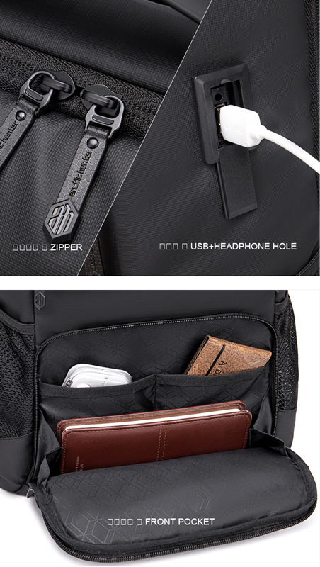 ARCTIC HUNTER τσάντα πλάτης B00532 με θήκη laptop 15.6", USB, 28L, μαύρη - Image 3