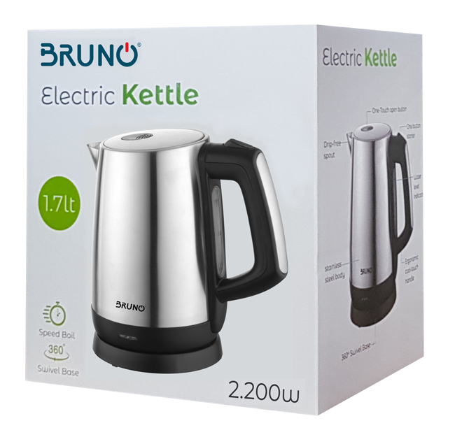 BRUNO ηλεκτρικός βραστήρας BRN-0030, 2200W, 1.7lt, βάση 360° - Image 3