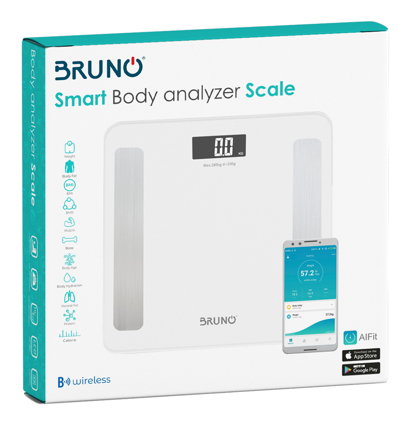BRUNO Smart ψηφιακή ζυγαριά με λιπομετρητή BRN-0058, έως 180kg, λευκή - Image 2