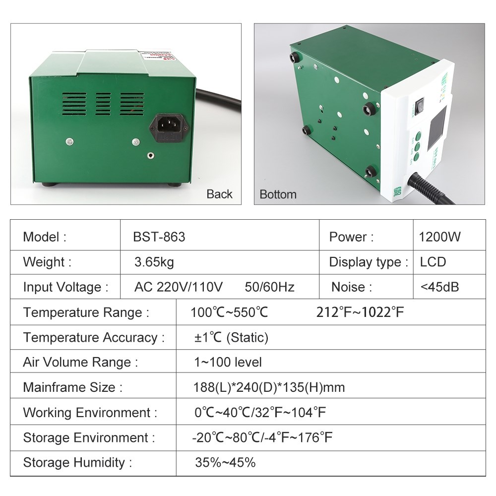 BEST σταθμός θερμού αέρα BST-863, 1200W, touch screen - Image 3