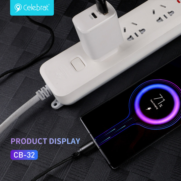 Alternative view of CELEBRAT καλώδιο USB-C σε USB CB-32, 3A, 1m, μαύρο