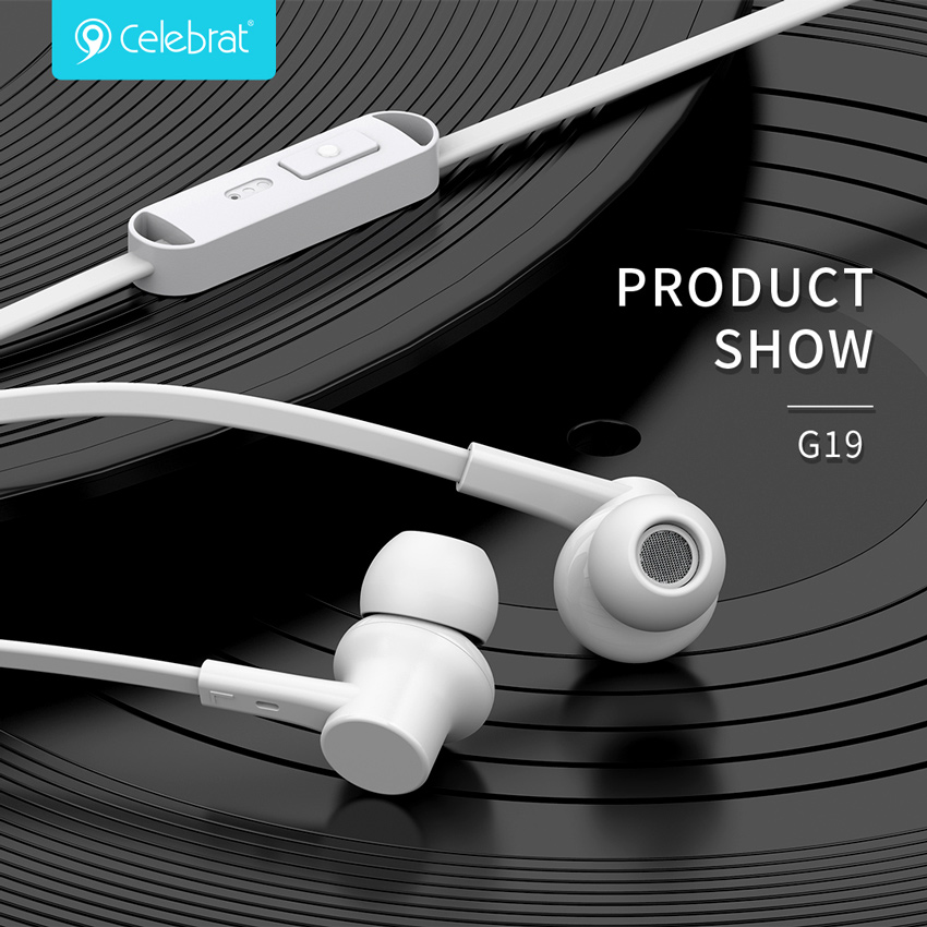 CELEBRAT earphones με μικρόφωνο G19, 3.5mm σύνδεση, Φ10mm, 1.2m, λευκά - Image 5
