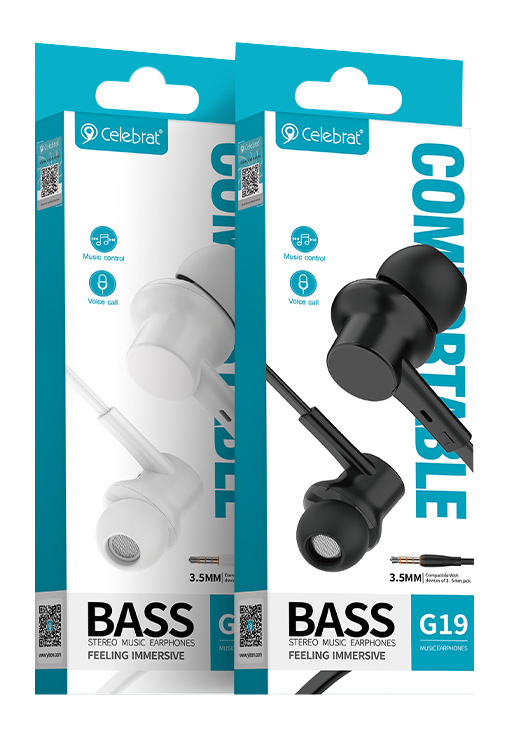CELEBRAT earphones με μικρόφωνο G19, 3.5mm σύνδεση, Φ10mm, 1.2m, λευκά - Image 6