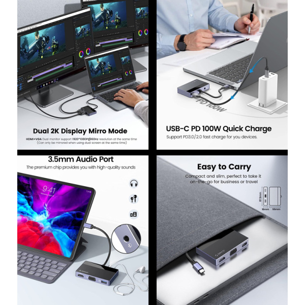 Alternative view of ORICO docking station DM-5P, 5 θυρών, USB-C σύνδεση, 100W PD, 4K, μαύρο