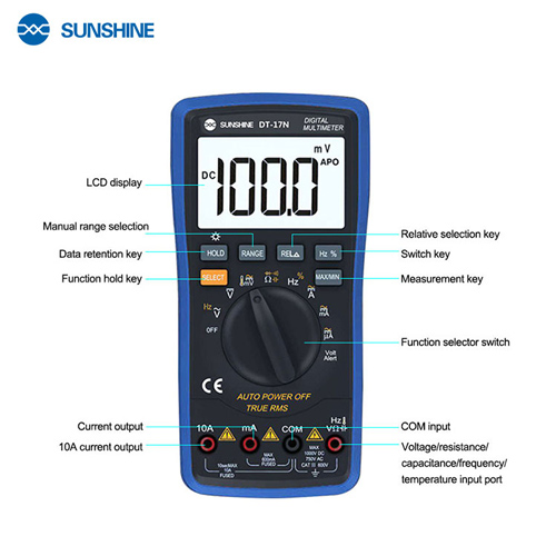 SUNSHINE ψηφιακό πολύμετρο DT-17N, AC 700V/DC 1000V, AC/DC 10A - Image 4