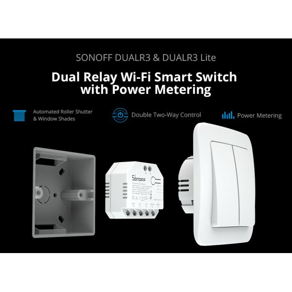 Alternative view of SONOFF smart διακόπτης DUALR3, 2-Gang, WiFi, 15A, λευκός
