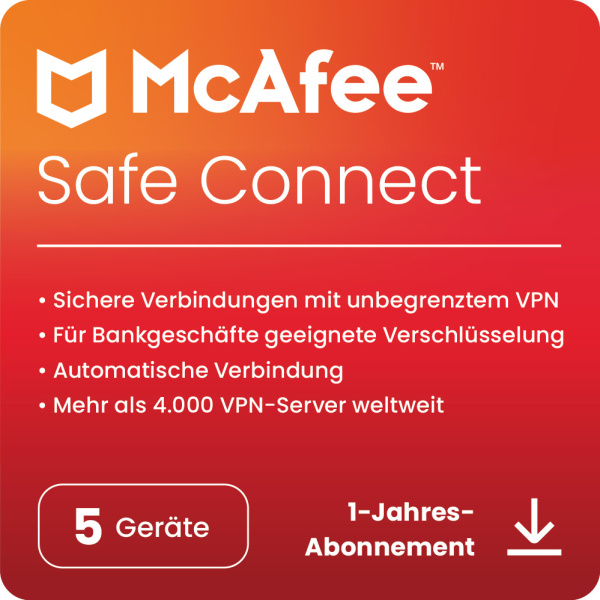 McAfee VPN Safe Connect (5 Device - 1 Year) Ηλεκτρονική Άδεια