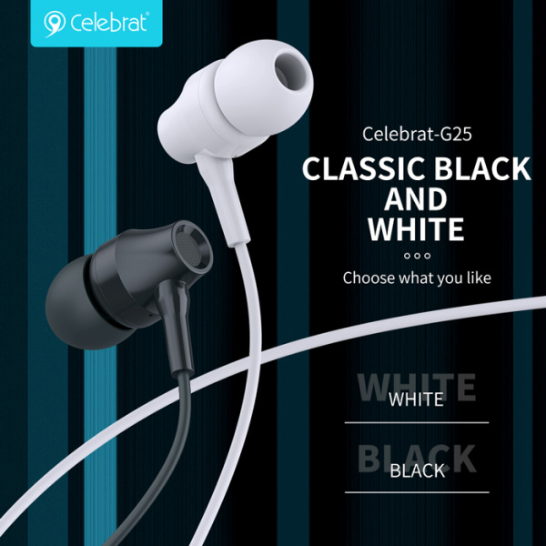 Alternative view of CELEBRAT earphones με μικρόφωνο G25, 3.5mm σύνδεση, Φ10mm, 1.2m, λευκά