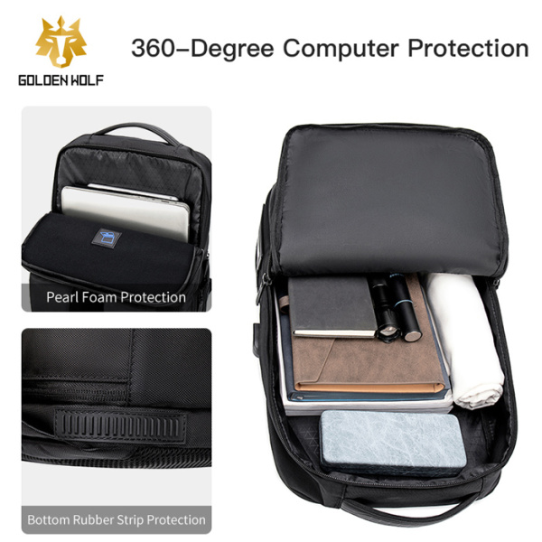 Alternative view of GOLDEN WOLF τσάντα πλάτης GB00399, με θήκη laptop 15.6", 20L, μαύρη