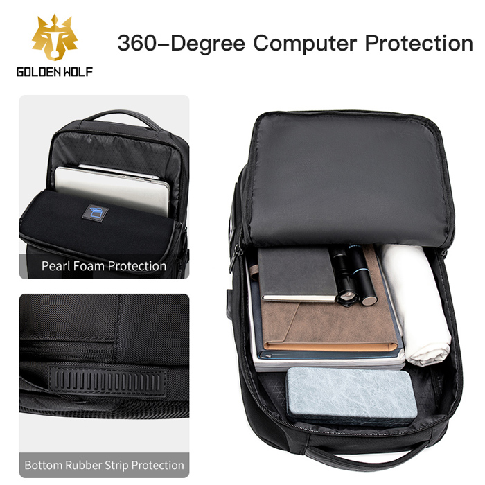 GOLDEN WOLF τσάντα πλάτης GB00399, με θήκη laptop 15.6", 20L, μαύρη - Image 2
