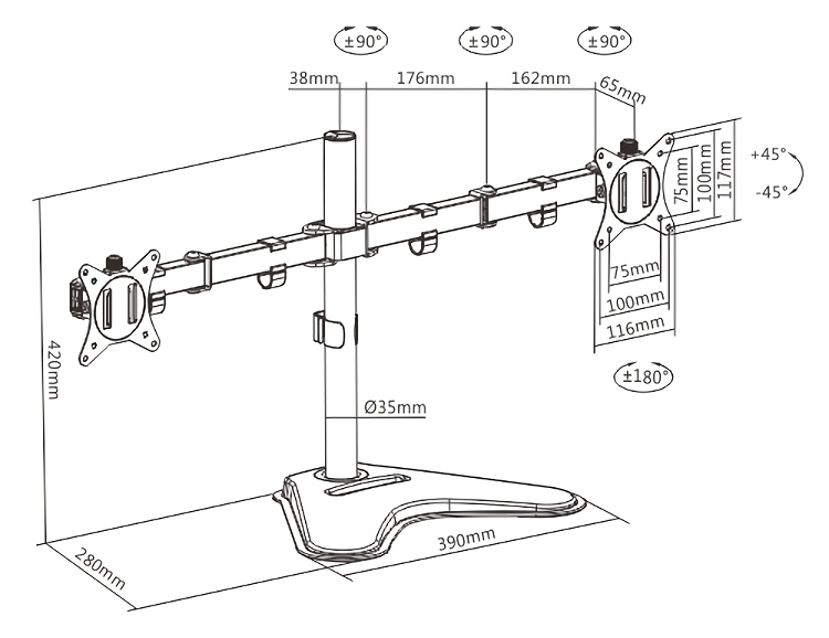 BRATECK βάση γραφείου για 2x οθόνες LDT66-T024, 17-32", έως 9kg - Image 5