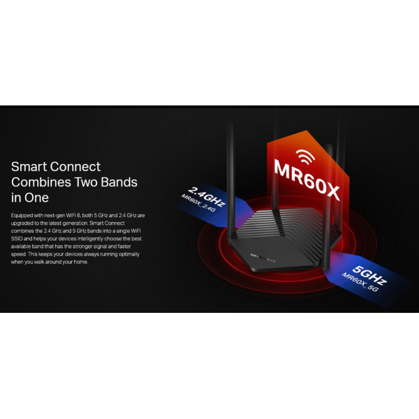 Alternative view of MERCUSYS router MR60X, Wi-Fi 6, 1500Mbps AX1500, Dual Band, Ver. 2.0
