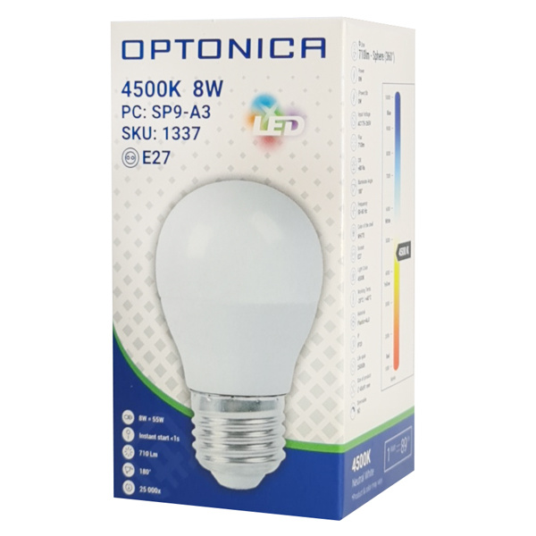 Alternative view of OPTONICA LED λάμπα G45 1337, 8W, 4500K, E27, 710lm