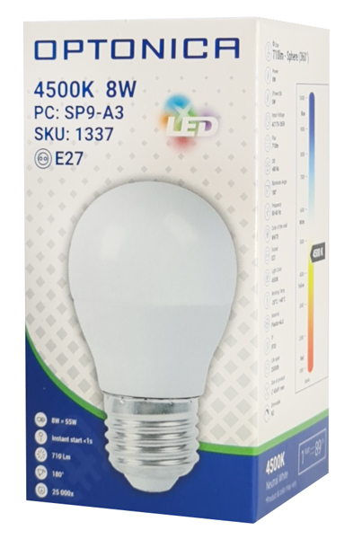 OPTONICA LED λάμπα G45 1337, 8W, 4500K, E27, 710lm - Image 2