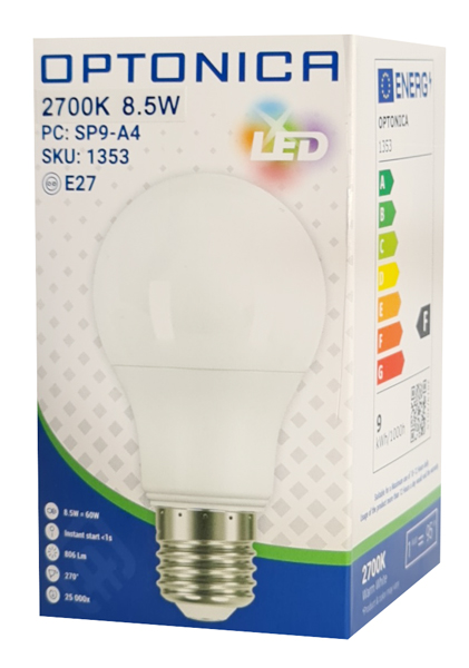 OPTONICA LED λάμπα A60 1353, 8.5W, 2700K, E27, 806lm - Image 2