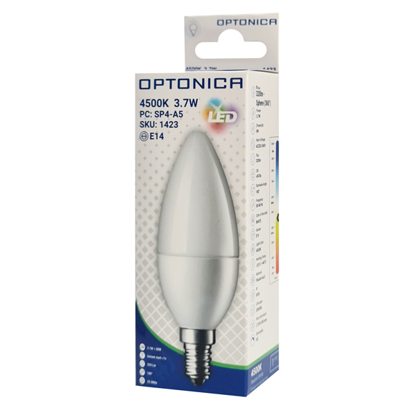 Alternative view of OPTONICA LED λάμπα candle C37 1423, 3.7W, 4500K, E14, 320lm