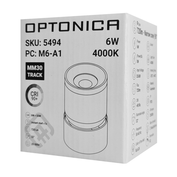 Alternative view of OPTONICA LED μαγνητικό φωτιστικό 5494, 6W, 4000K, μεταλλικό, μαύρο