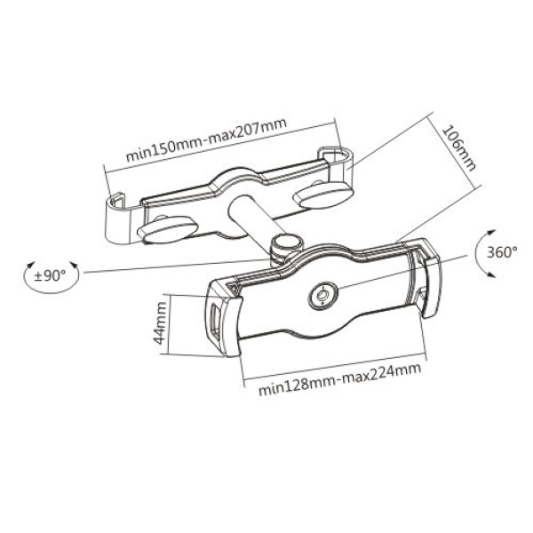 Alternative view of BRATECK βάση αυτοκινήτου PAD28-03 για tablet/smartphone 4.7-12.9", μαύρη