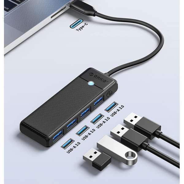 Alternative view of ORICO USB hub PAPW4A-C3, 4x θυρών, 5Gbps, USB-C σύνδεση, μαύρο