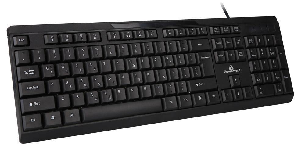 POWERTECH πληκτρολόγιο PT-1069, ενσύρματο, multimedia, EN/GR, μαύρο - Image 2