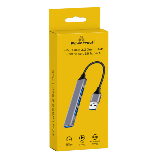 Alternative view of POWERTECH USB hub PT-1114, 4x θυρών, 5Gbps, USB σύνδεση, γκρι