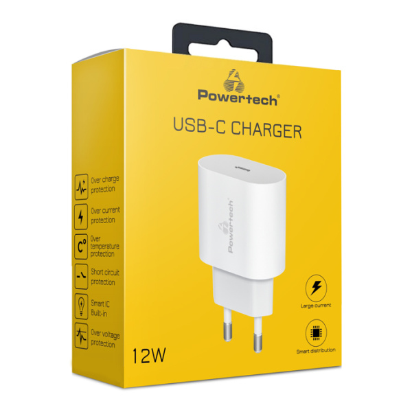 Alternative view of POWERTECH φορτιστής τοίχου PT-1150, USB-C, 12W, λευκός
