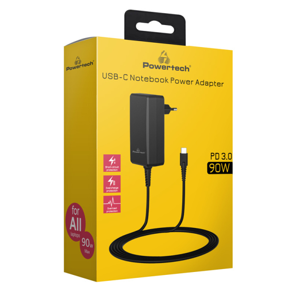 Alternative view of POWERTECH φορτιστής laptop PT-1157, USB-C PD, universal, 90W, μαύρος