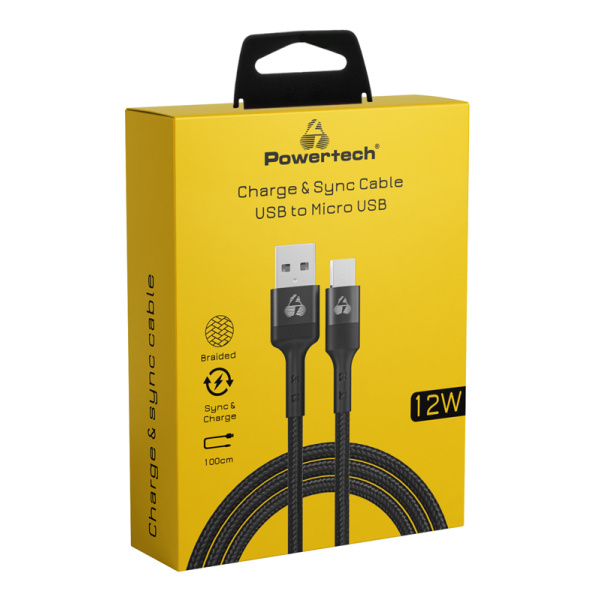 Alternative view of POWERTECH καλώδιο USB σε Micro USB PTR-0125, 12W 2.4A, copper, 1m, μαύρο