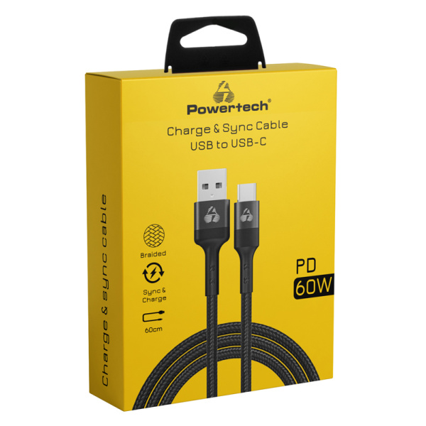 Alternative view of POWERTECH καλώδιο USB σε USB-C PTR-0129, PD 60W, copper, 60cm, μαύρο