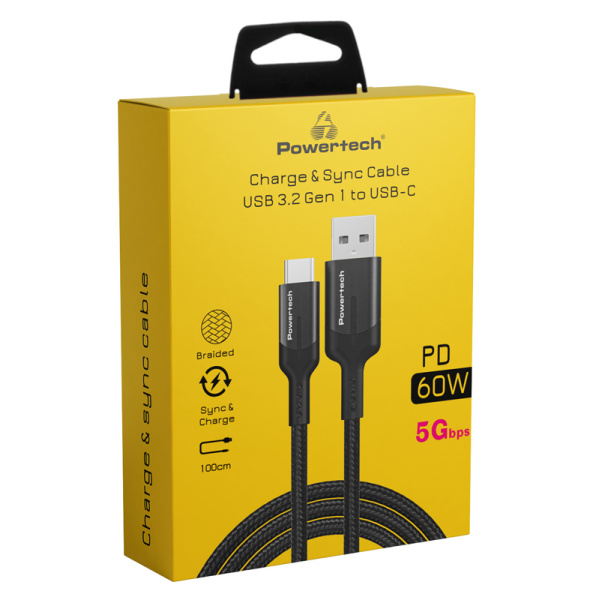 Alternative view of POWERTECH καλώδιο USB σε USB-C PTR-0134 PD 60W, 5Gbps, copper, 1m, μαύρο