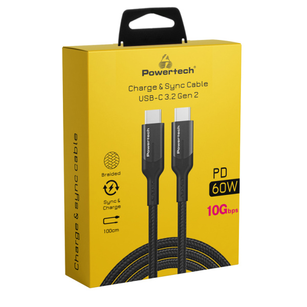 Alternative view of POWERTECH καλώδιο USB-C PTR-0135, PD 60W, 10Gbps, copper, 1m, μαύρο