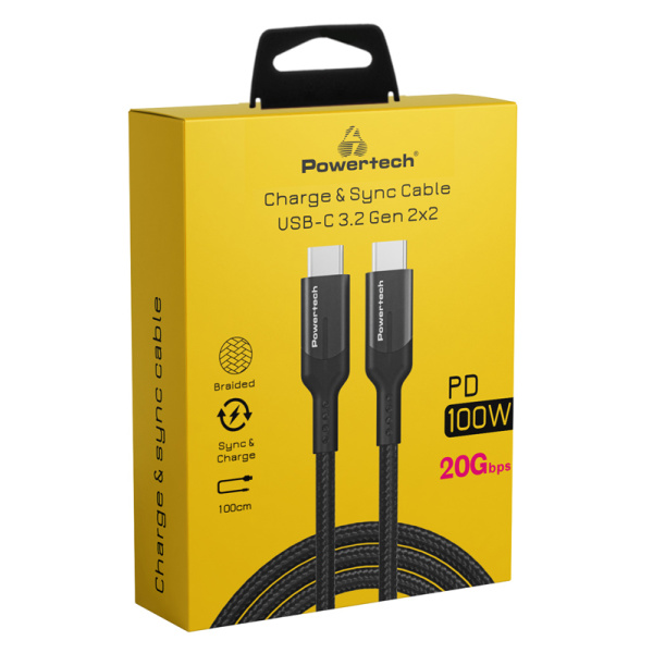 Alternative view of POWERTECH καλώδιο USB-C PTR-0136, PD 100W, 20Gbps, copper, 1m, μαύρο
