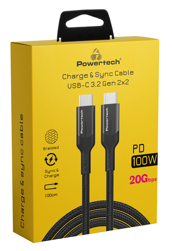 POWERTECH καλώδιο USB-C PTR-0136, PD 100W, 20Gbps, copper, 1m, μαύρο - Image 2