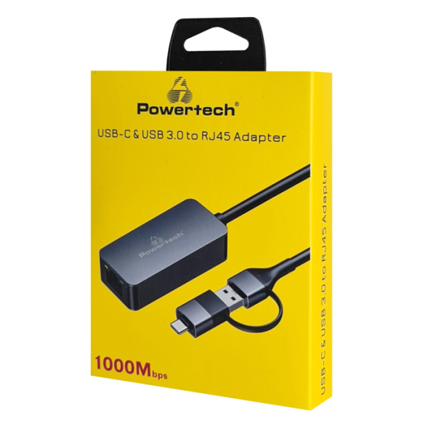 Alternative view of POWERTECH αντάπτορας δικτύου PTR-0149, USB & USB-C, 1000 Mbps, γκρι