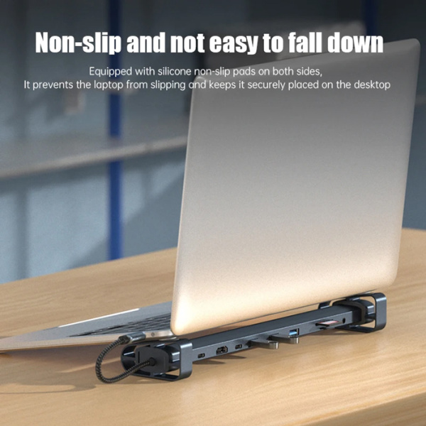 Alternative view of POWERTECH docking station PTR-0152, 10 θυρών, βάση laptop, USB-C, γκρι