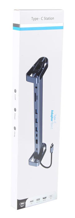 POWERTECH docking station PTR-0152, 10 θυρών, βάση laptop, USB-C, γκρι - Image 7