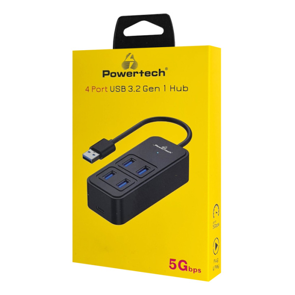 Alternative view of POWERTECH USB 3.2 hub PTR-0153, 4x θυρών, 5Gbps, USB σύνδεση, μαύρο